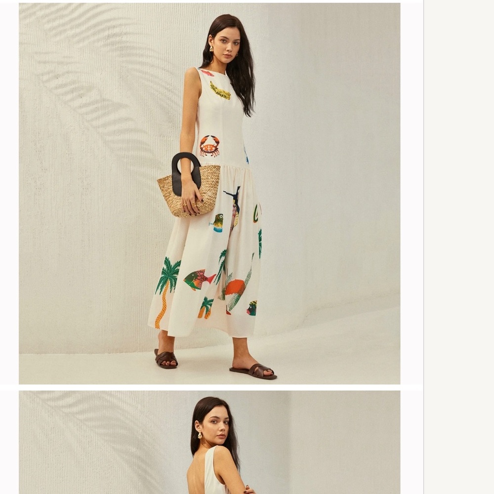 NWT backless Tropical Print Drop Waist Maxi Dress Size M